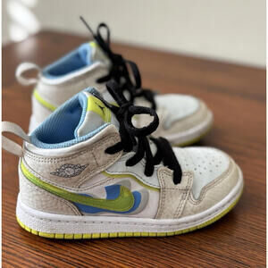 Nike Air Jordan 1 Mid Neon Yellow White Toddler Baby Boy Size 9C